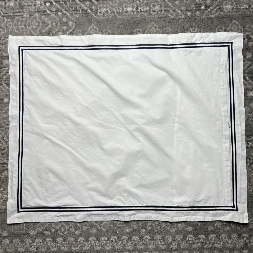 Restoration Hardware Italian Hotel Satin Stitch Standard Sham 1 Piece White Blue